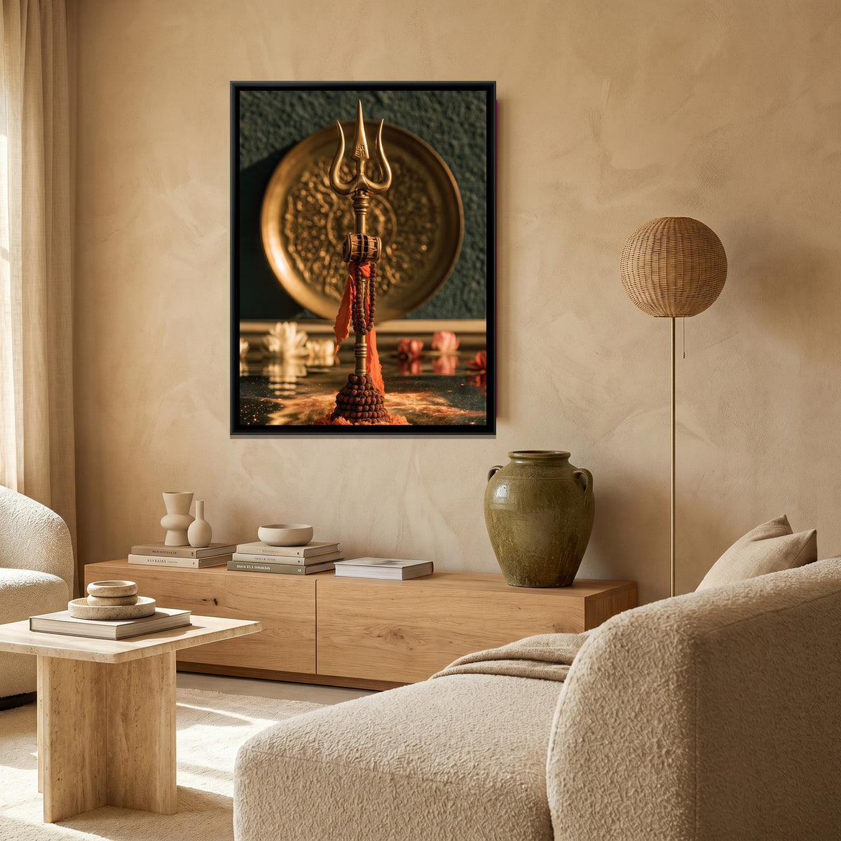 Mahadev Trishul — canvas art shown in a styled room
