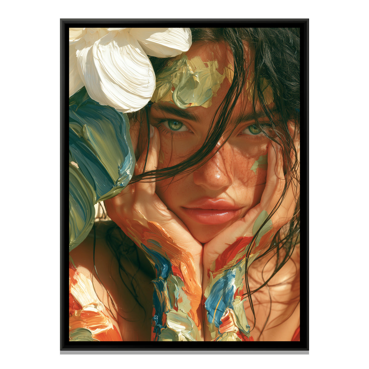 Woman with Painted Face — framed canvas print, front view