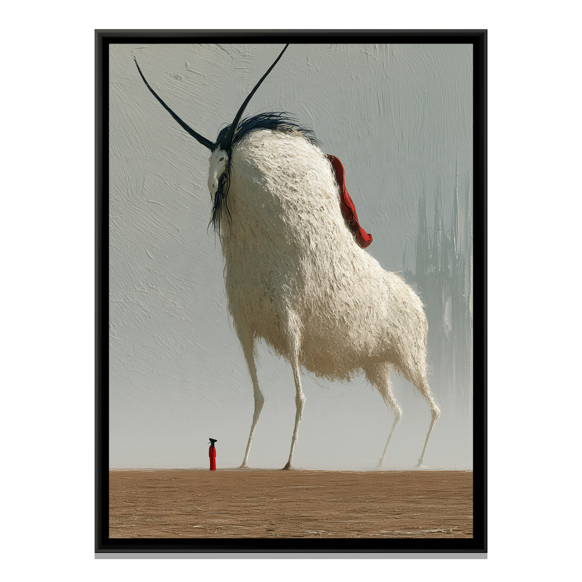 Surreal Horned Beast — framed canvas print, front view