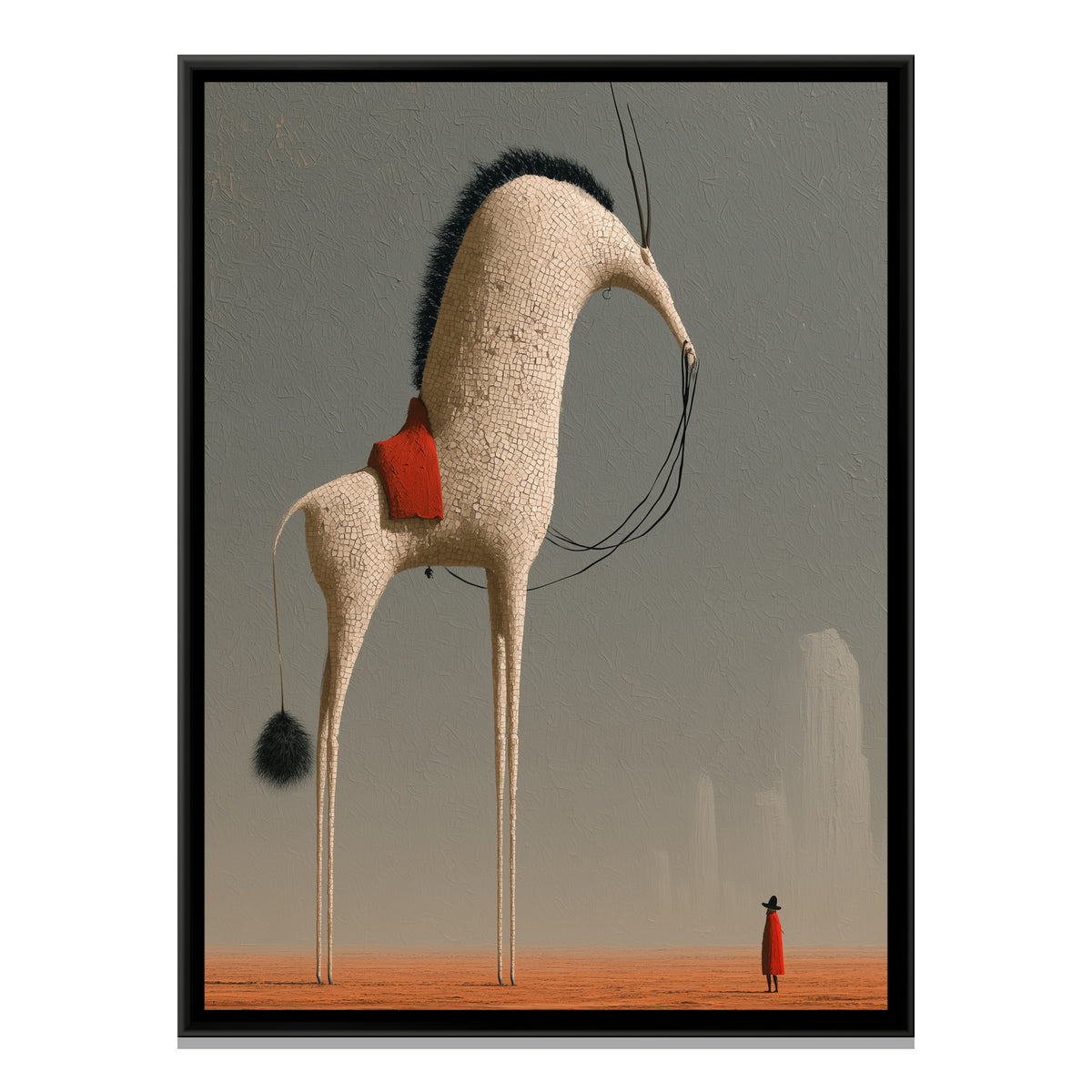 Surreal Horned Beast — framed canvas print, front view