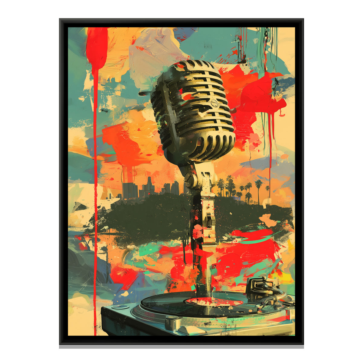Vintage Microphone — framed canvas print, front view