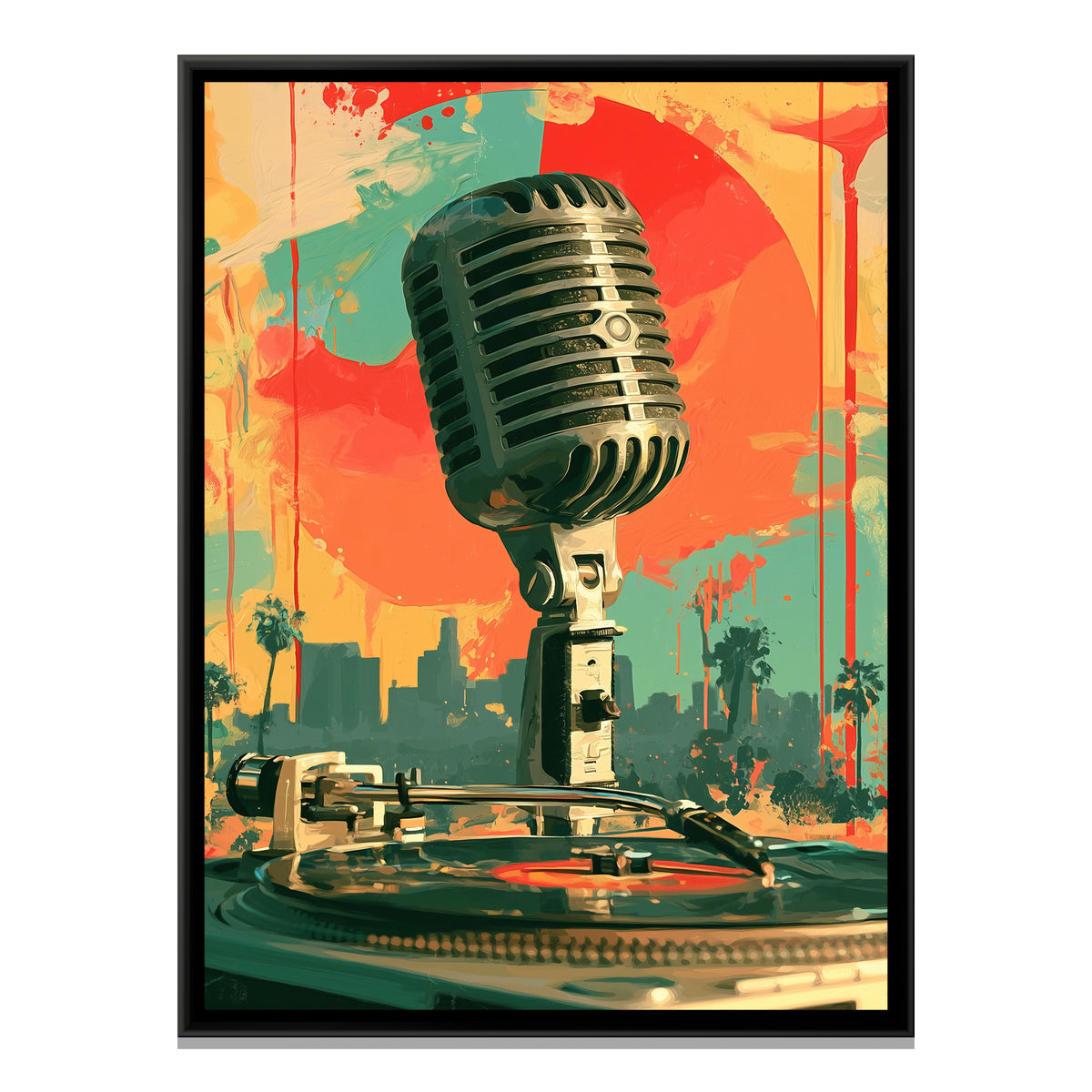 Vintage Microphone — framed canvas print, front view