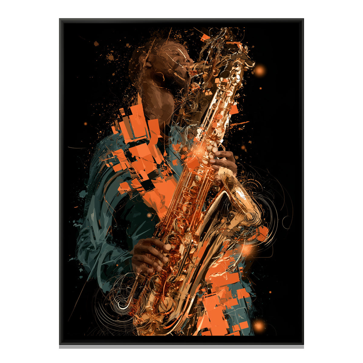 Saxophone Player — framed canvas print, front view