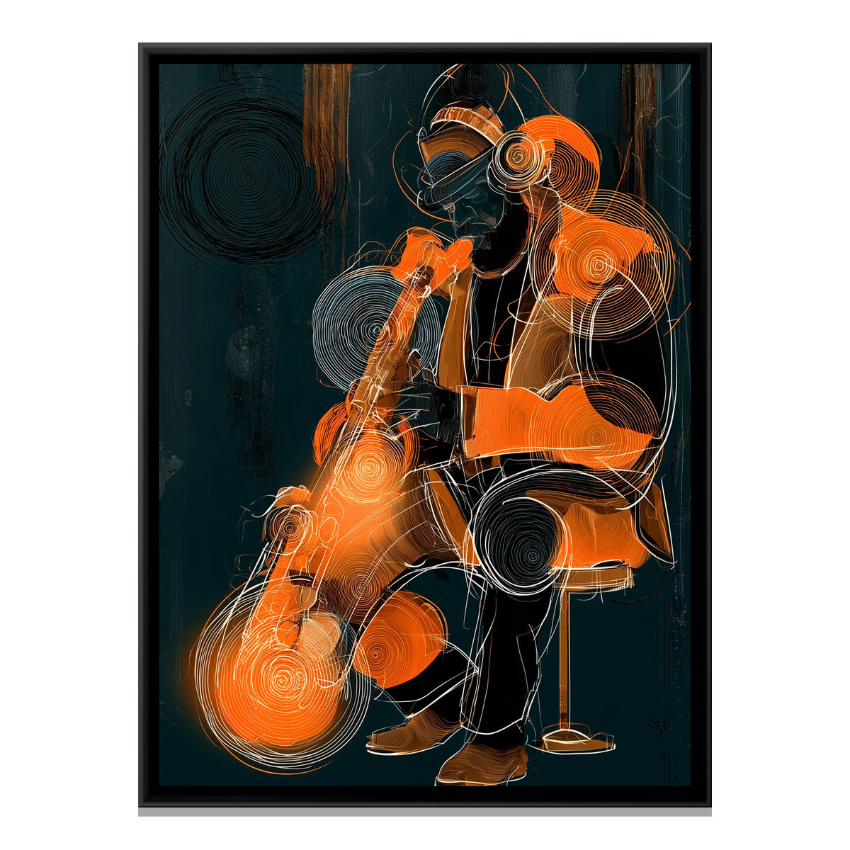 Saxophone Player — framed canvas print, front view