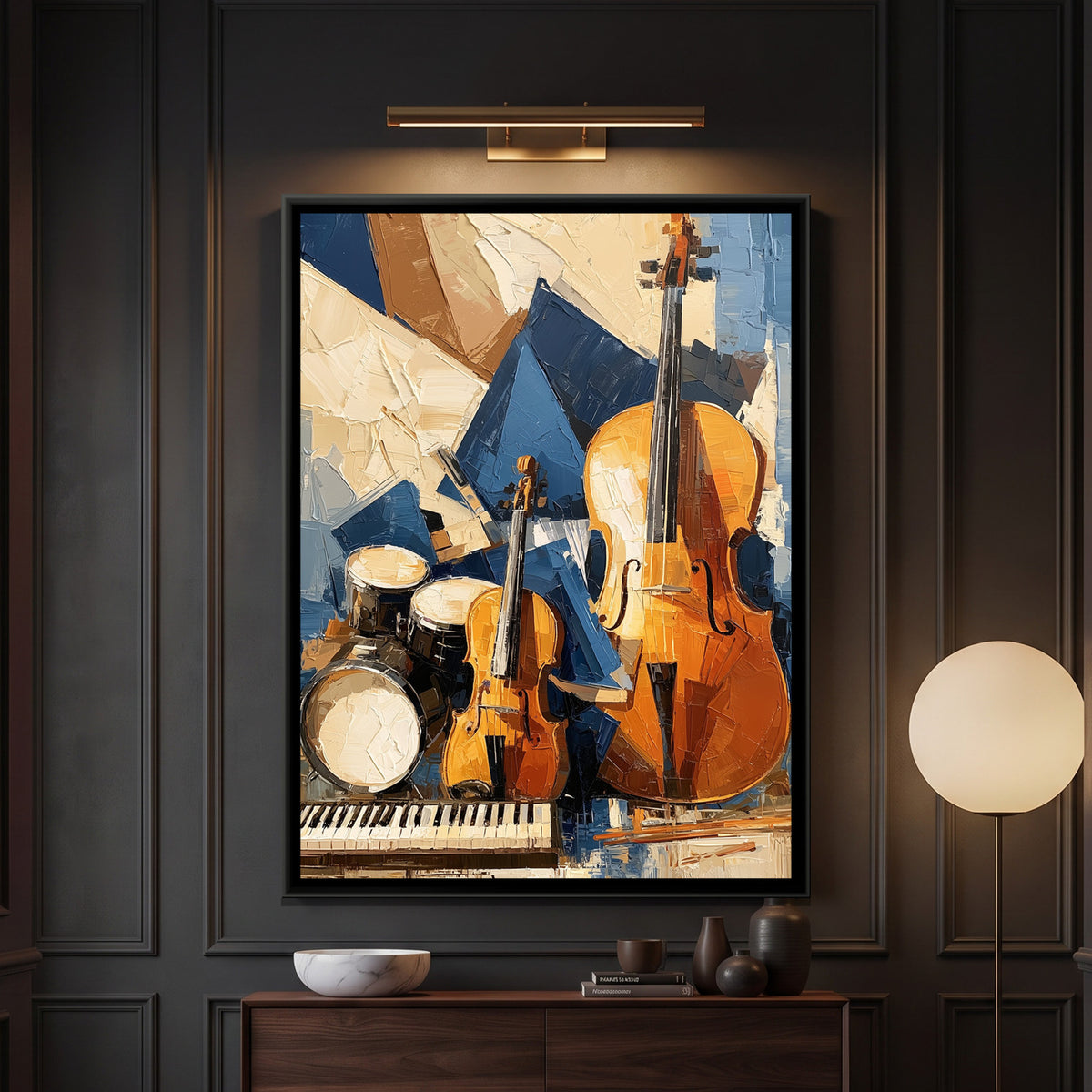 Musical Instruments — framed canvas art hung on a wall