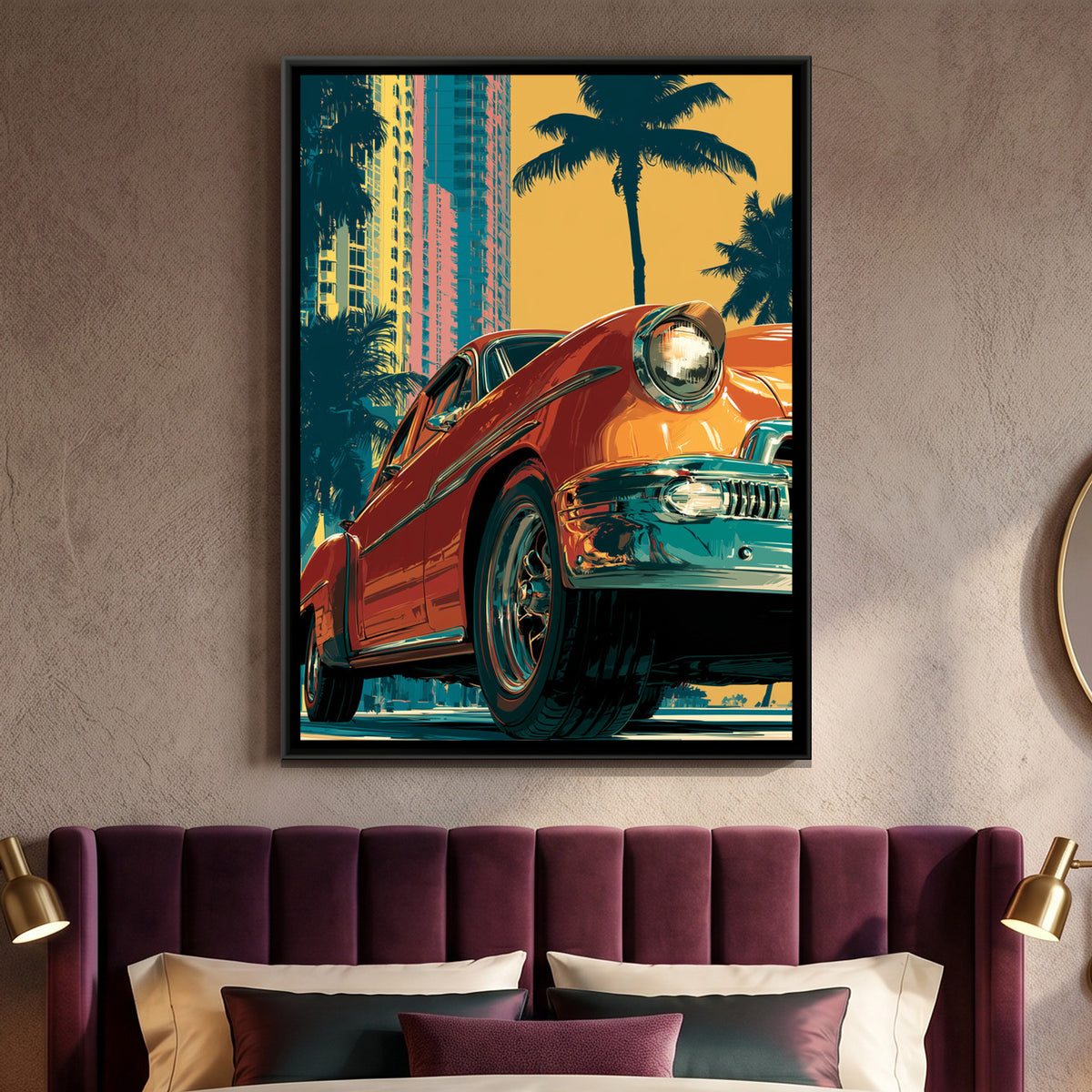 Vintage Car — framed canvas art hung on a wall
