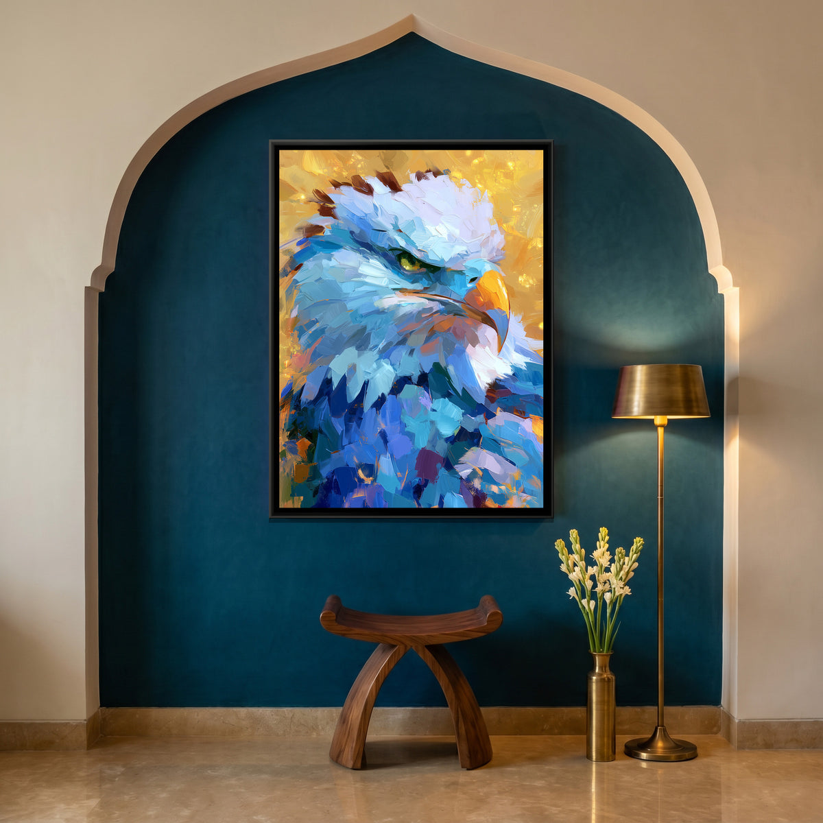 Eagle Head — canvas art shown in a styled room