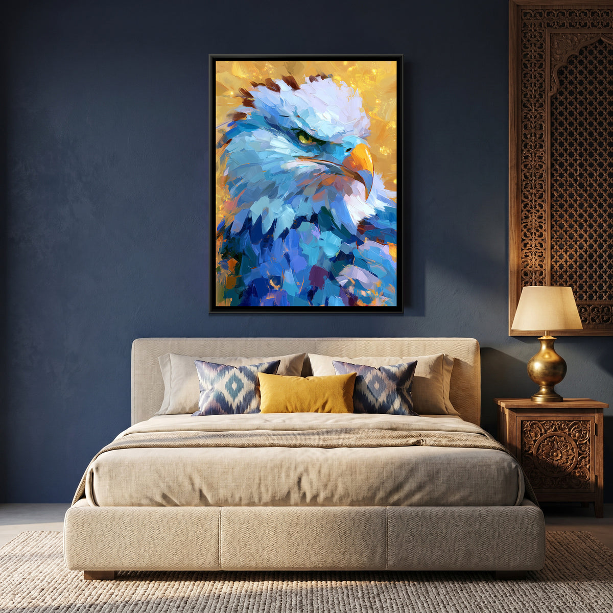 Eagle Head — canvas art shown in a second room setting