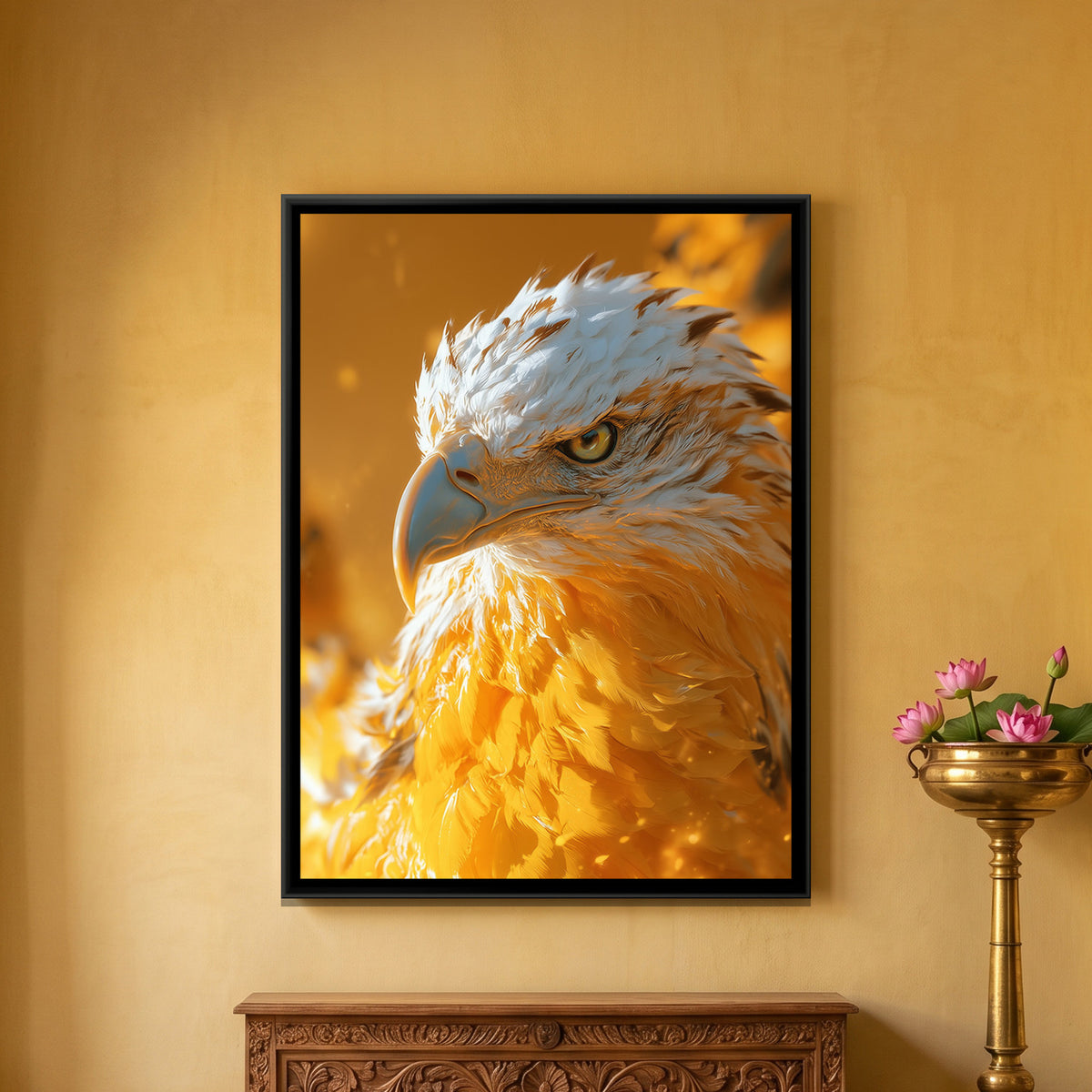 Eagle Head — framed canvas art hung on a wall