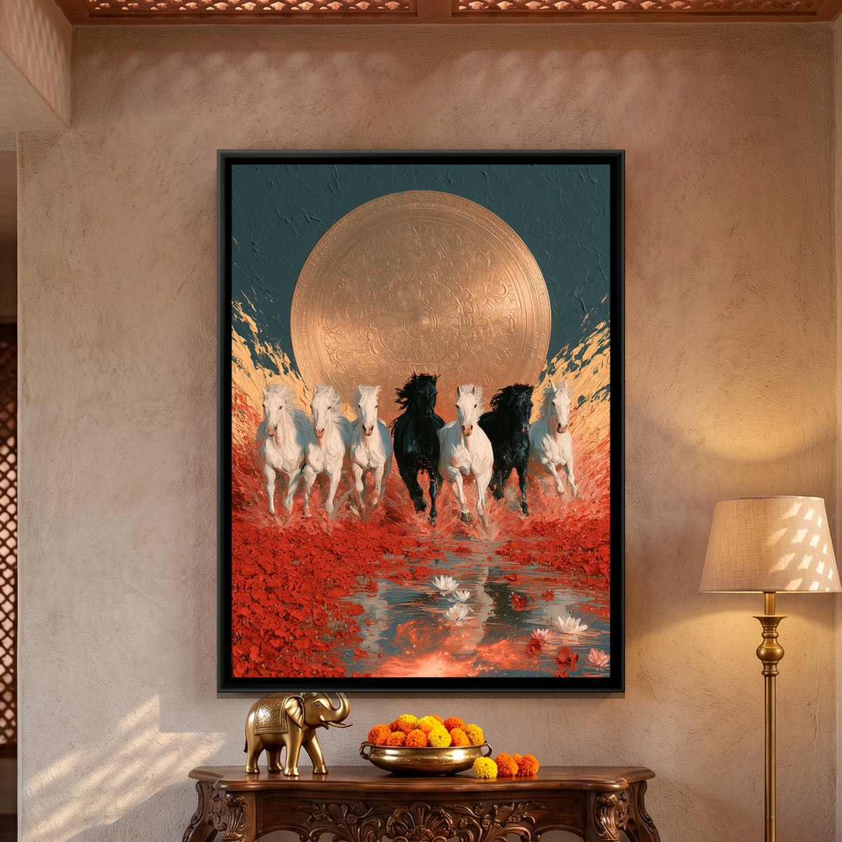 7 Horses — framed canvas art hung on a wall