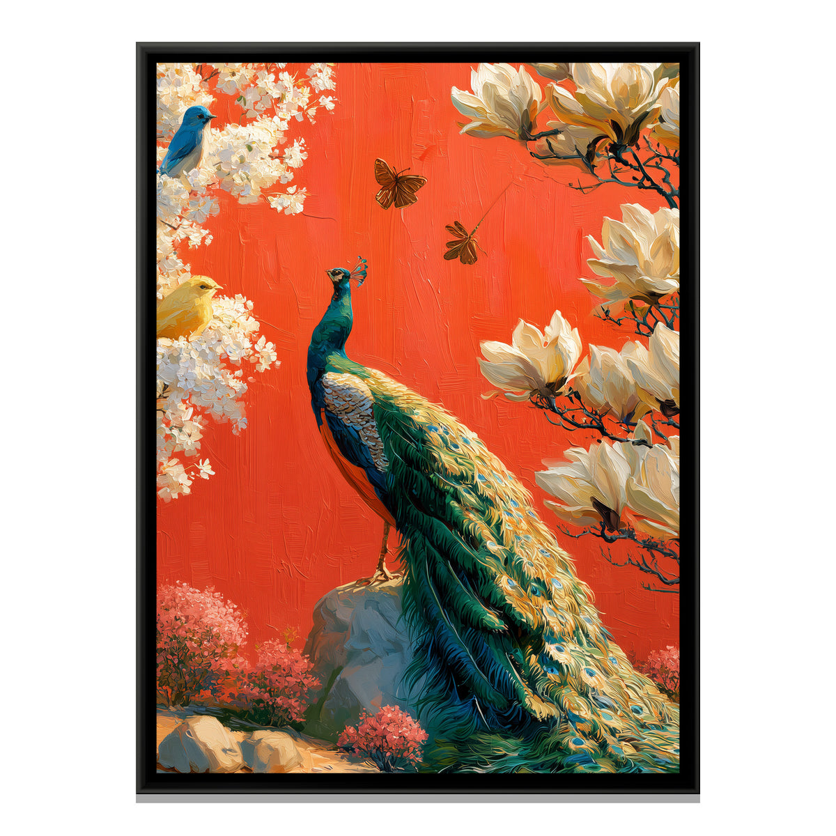 Chinoiserie Peacock — framed canvas print, front view