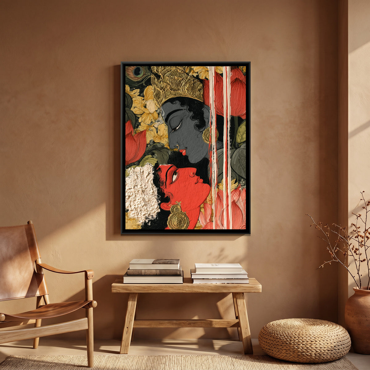 Shri Radha Krishna — canvas art shown in a second room setting