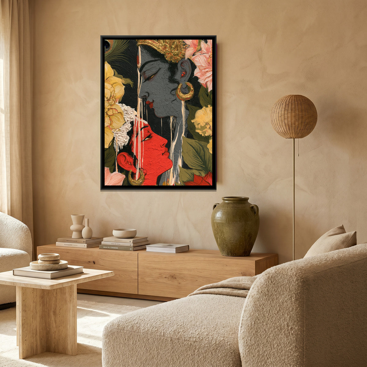 Shri Radha Krishna — canvas art shown in a second room setting