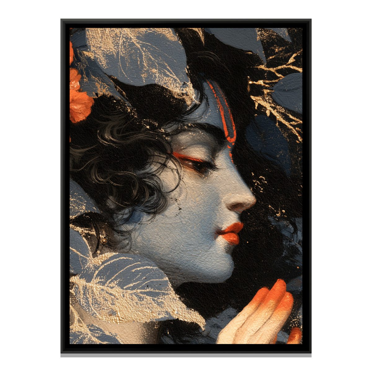 Shri Krishna Face — framed canvas print, front view