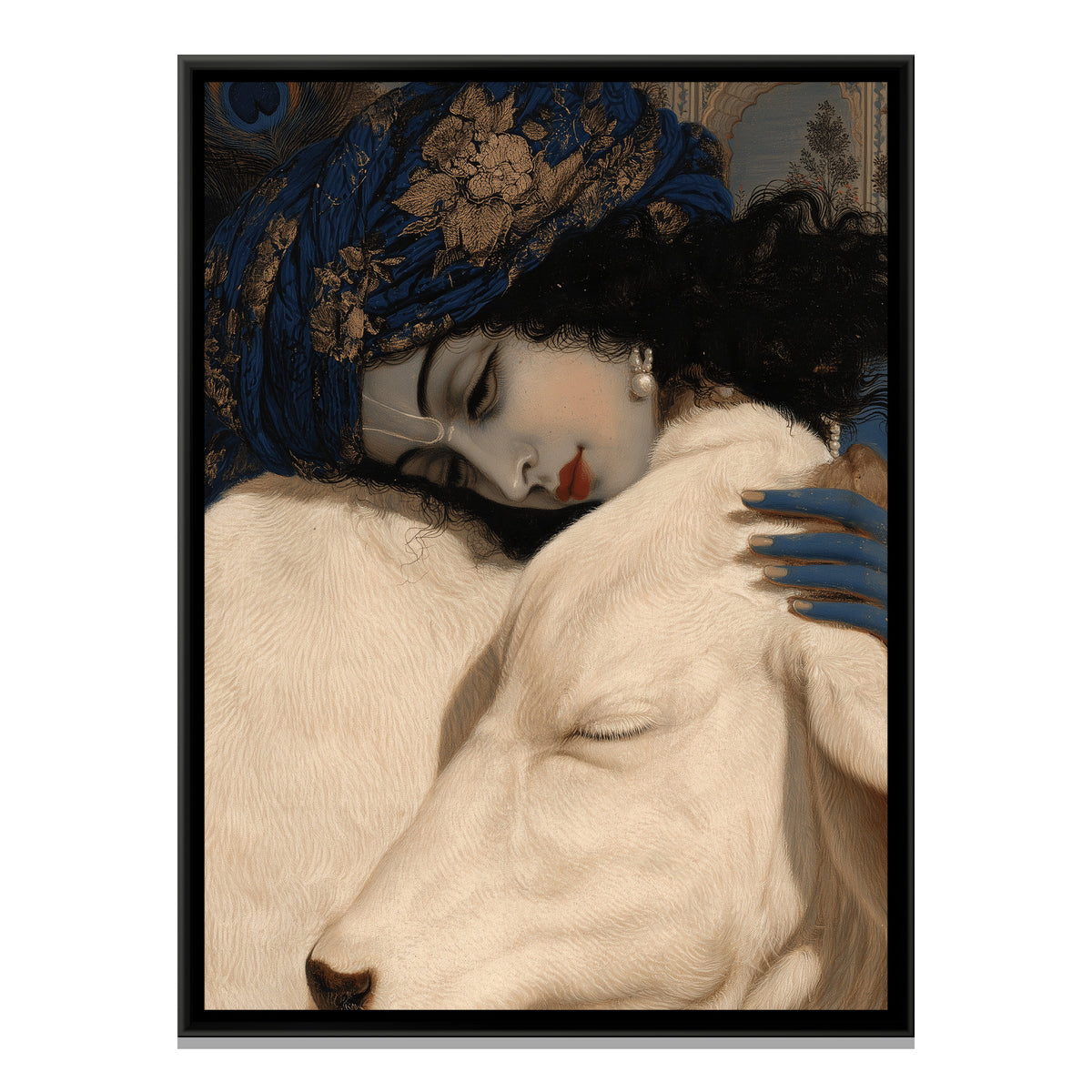 Shri Krishna with Cow — framed canvas print, front view