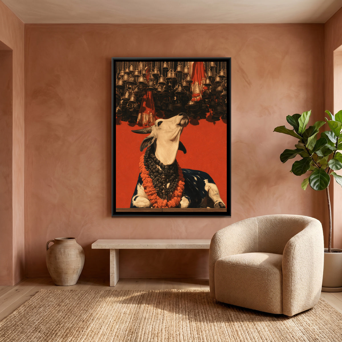 Nandi Ji — canvas art shown in a second room setting