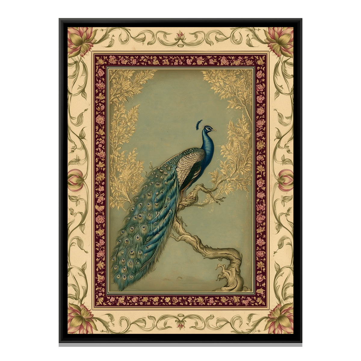 Mughal Peacock — framed canvas print, front view