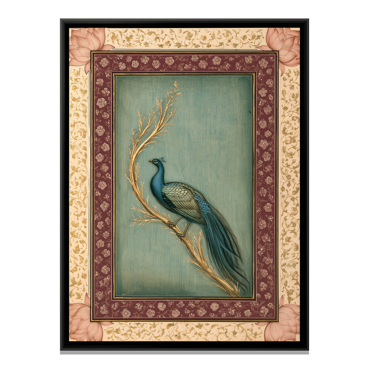 Mughal Peacock — framed canvas print, front view