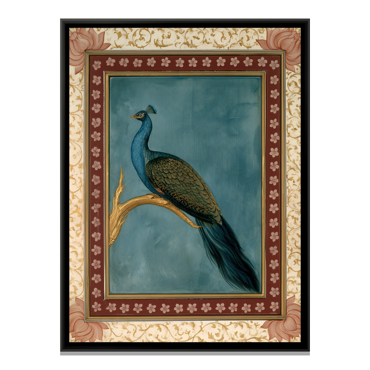 Mughal Peacock — framed canvas print, front view