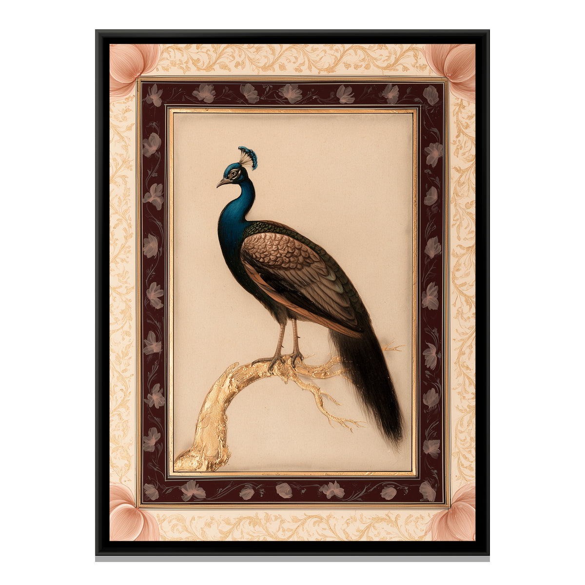 Mughal Peacock — framed canvas print, front view