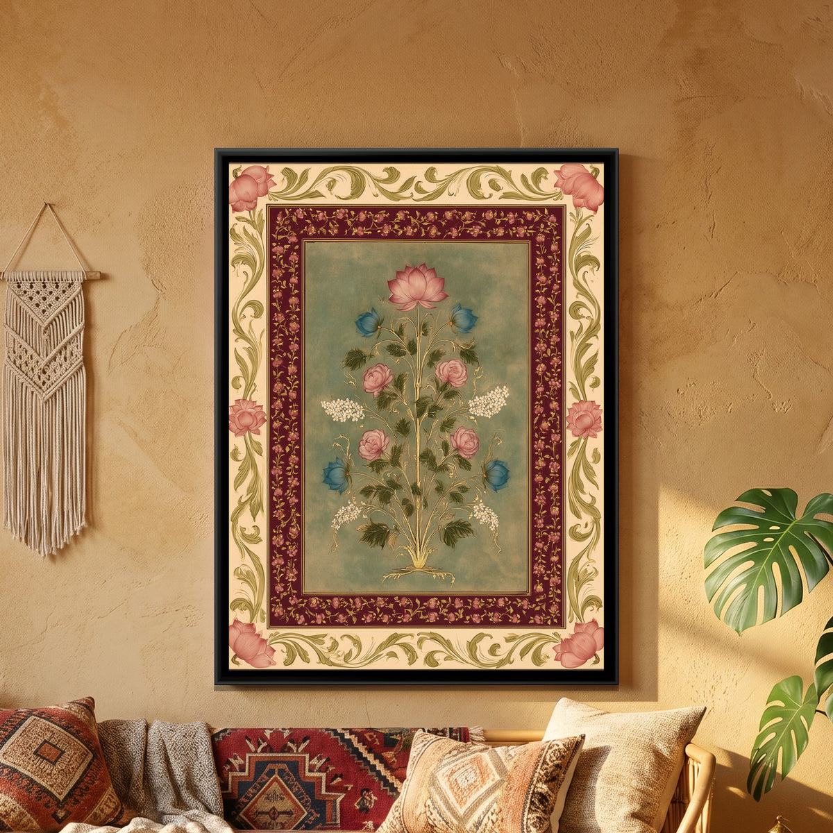 Mughal Floral Bouquet — framed canvas art hung on a wall