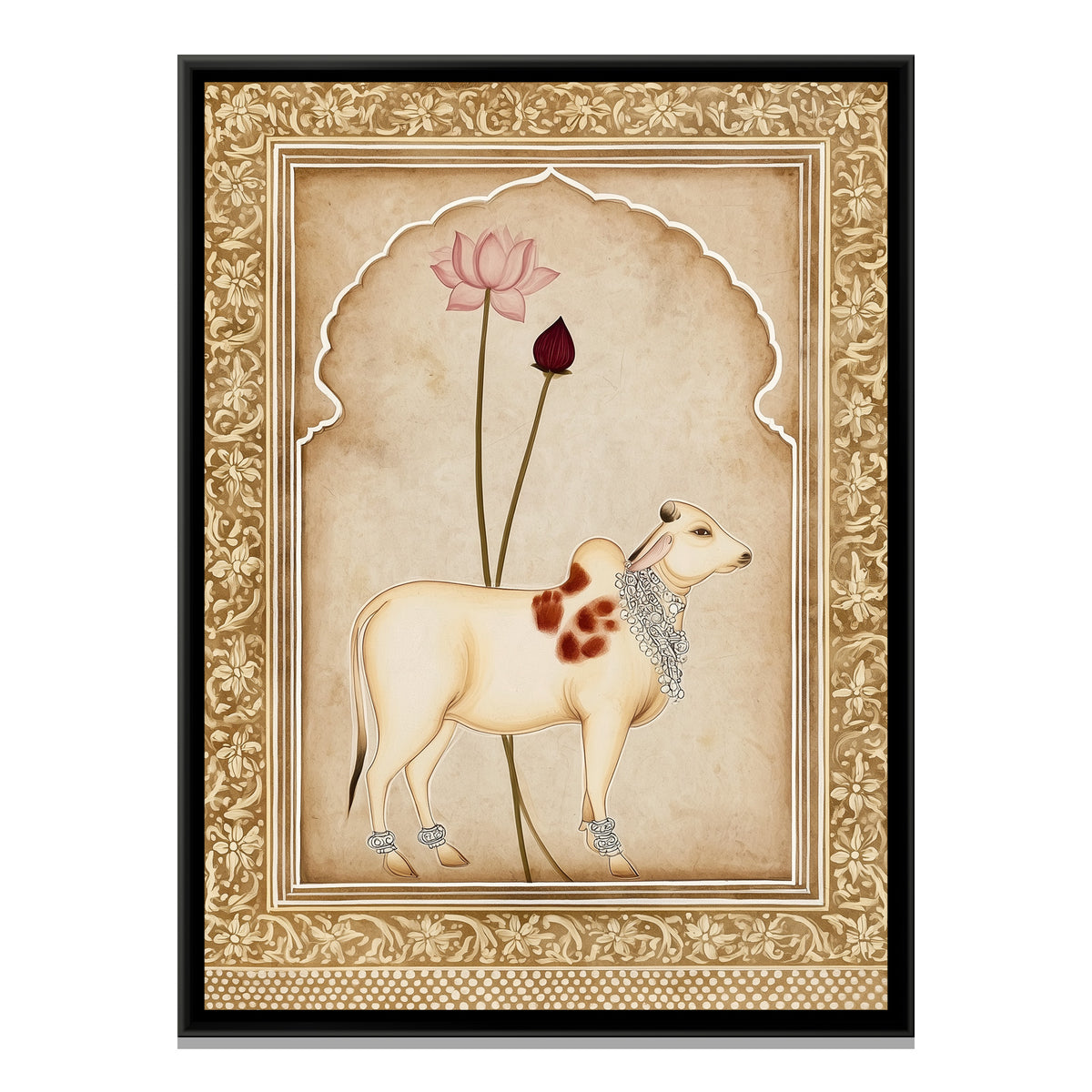 Pichwai Cow — framed canvas print, front view
