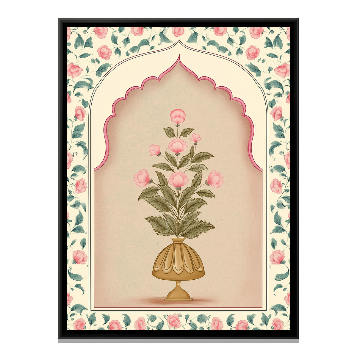 Mughal Flower Vase — framed canvas print, front view