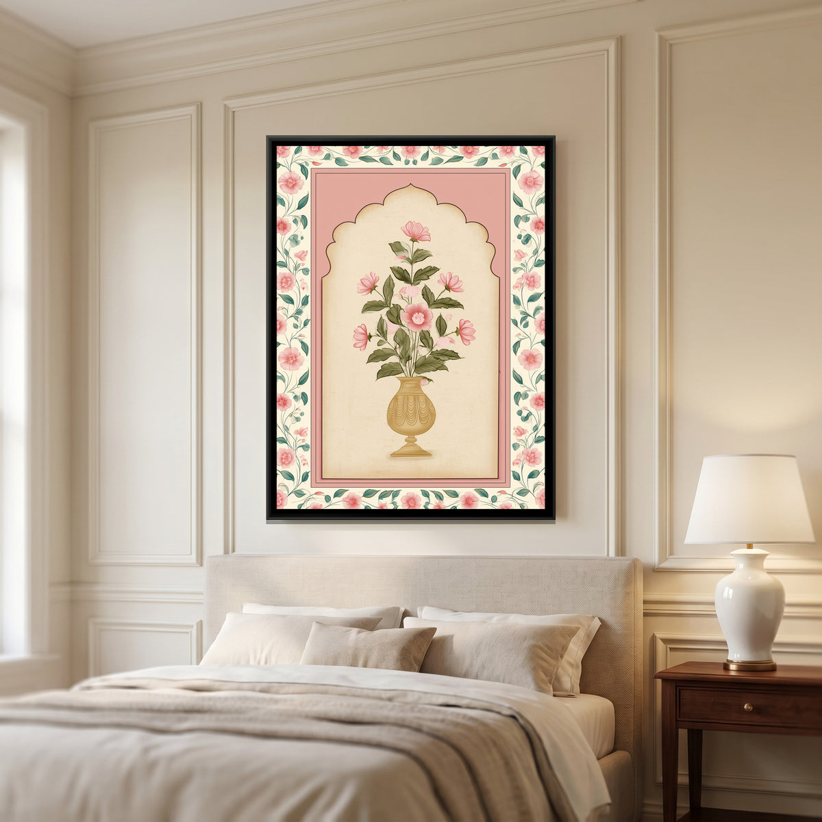 Mughal Flower Vase — canvas art shown in a second room setting