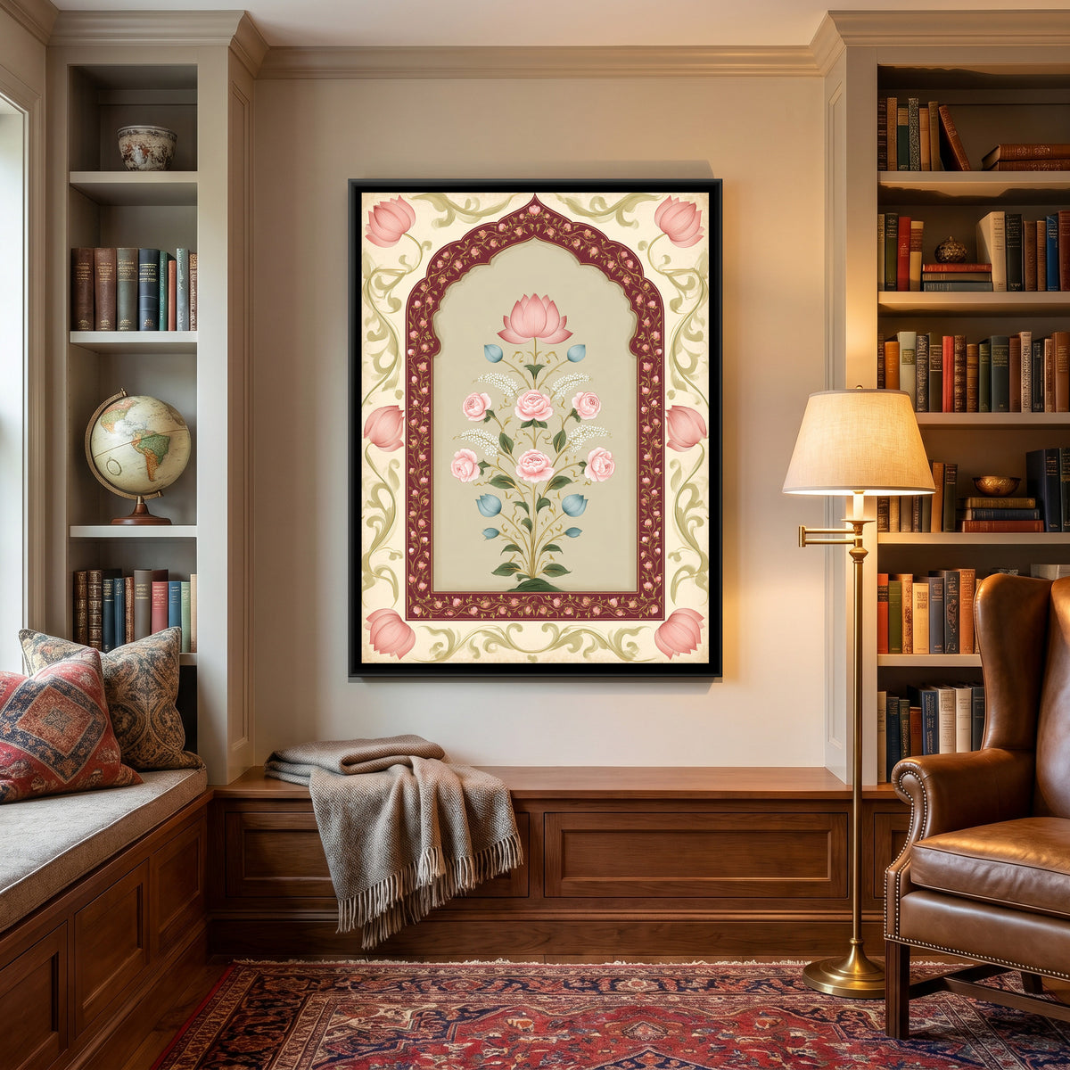 Mughal Floral Bouquet — canvas art shown in a styled room