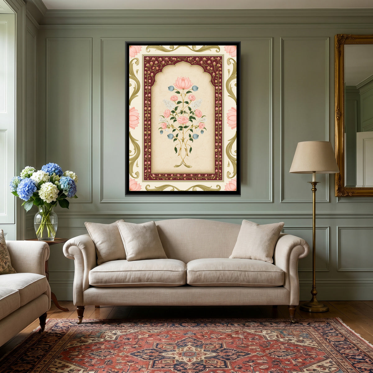 Mughal Floral Bouquet — canvas art shown in a styled room