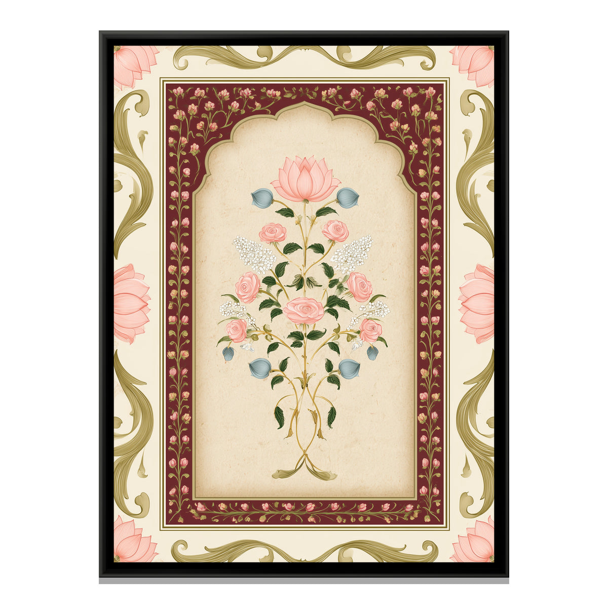 Mughal Floral Bouquet — framed canvas print, front view