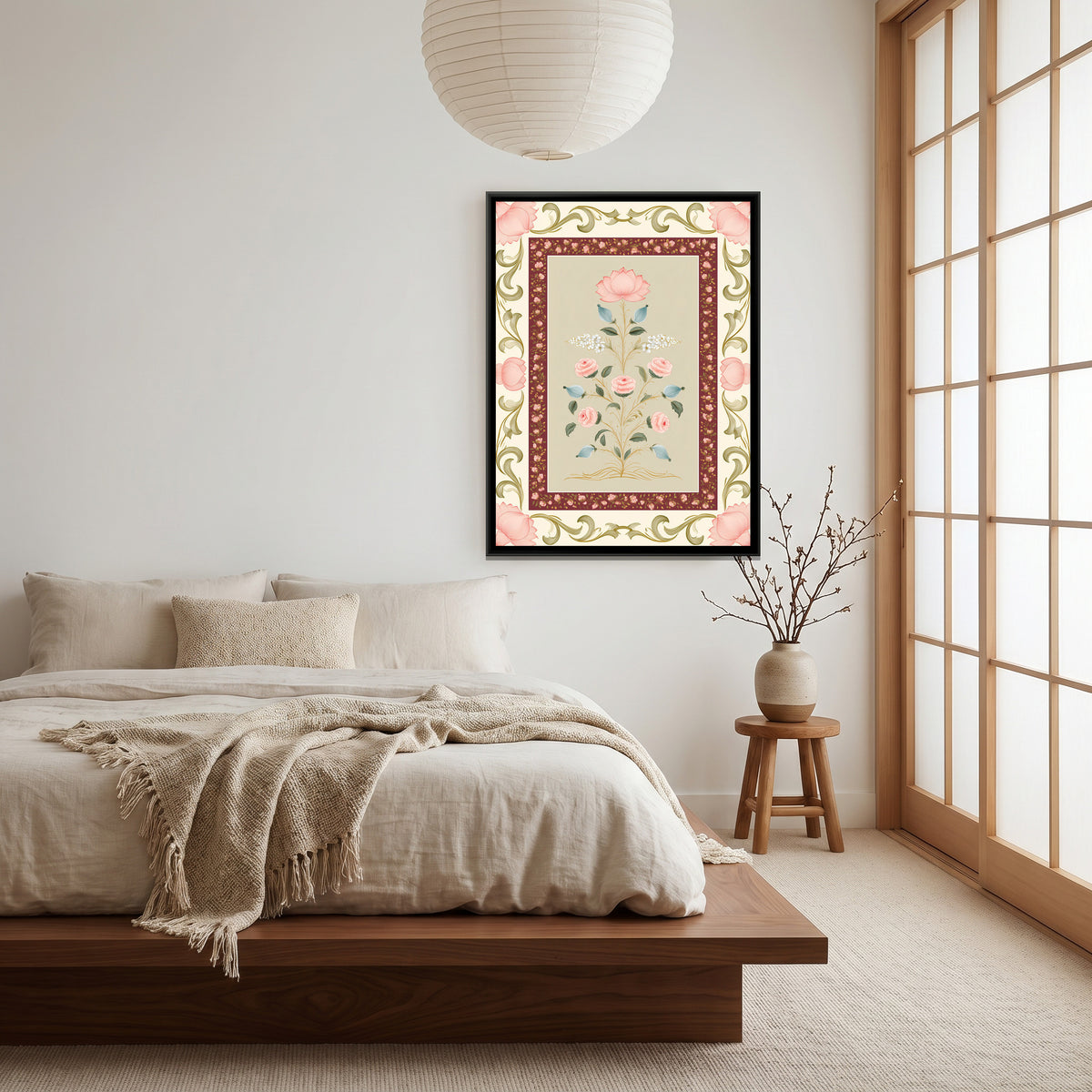 Mughal Floral Bouquet — canvas art shown in a second room setting