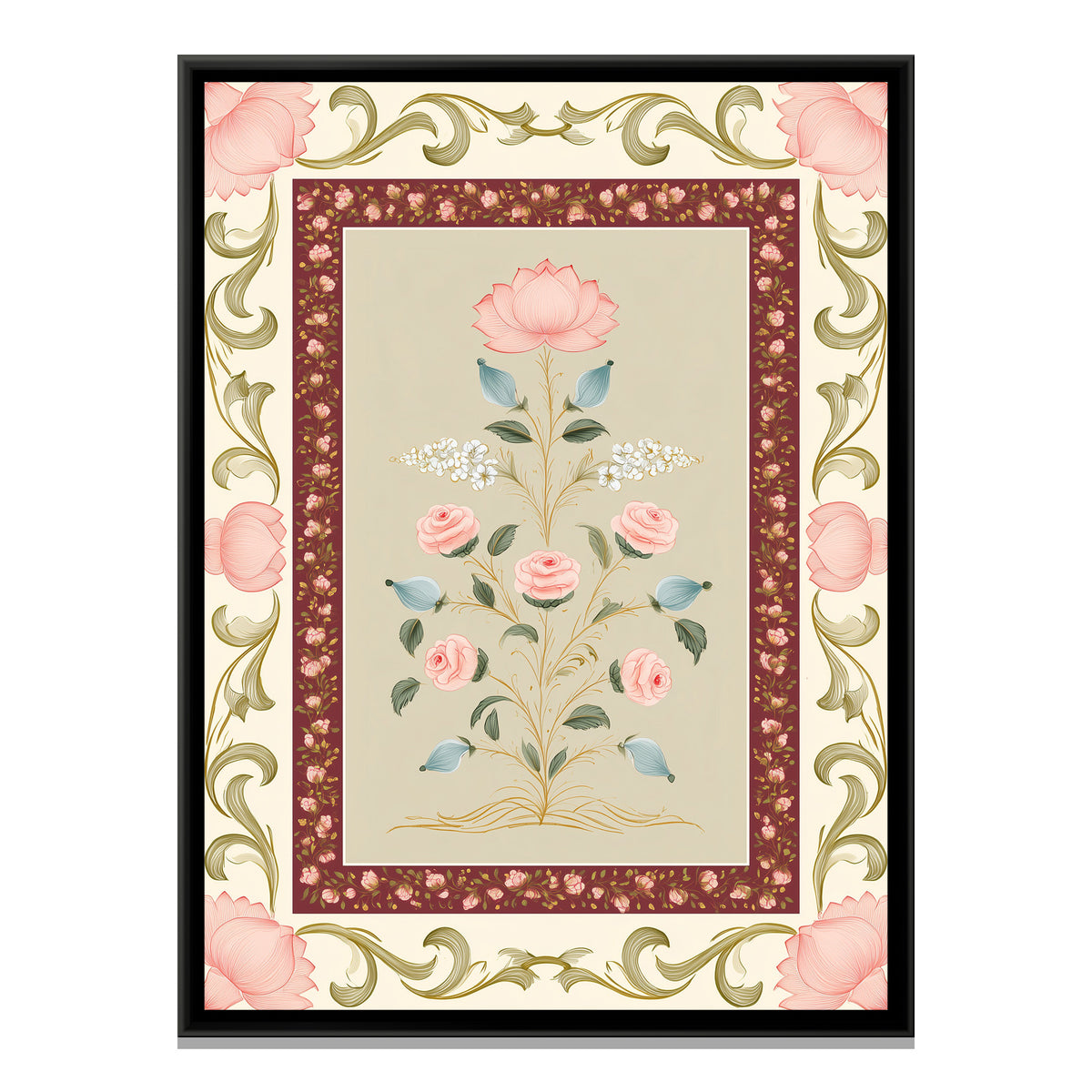 Mughal Floral Bouquet — framed canvas print, front view