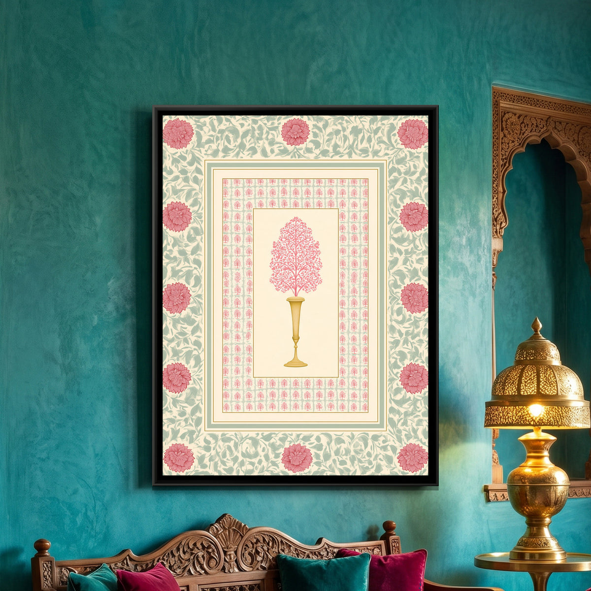 Mughal Flowering Tree — framed canvas art hung on a wall