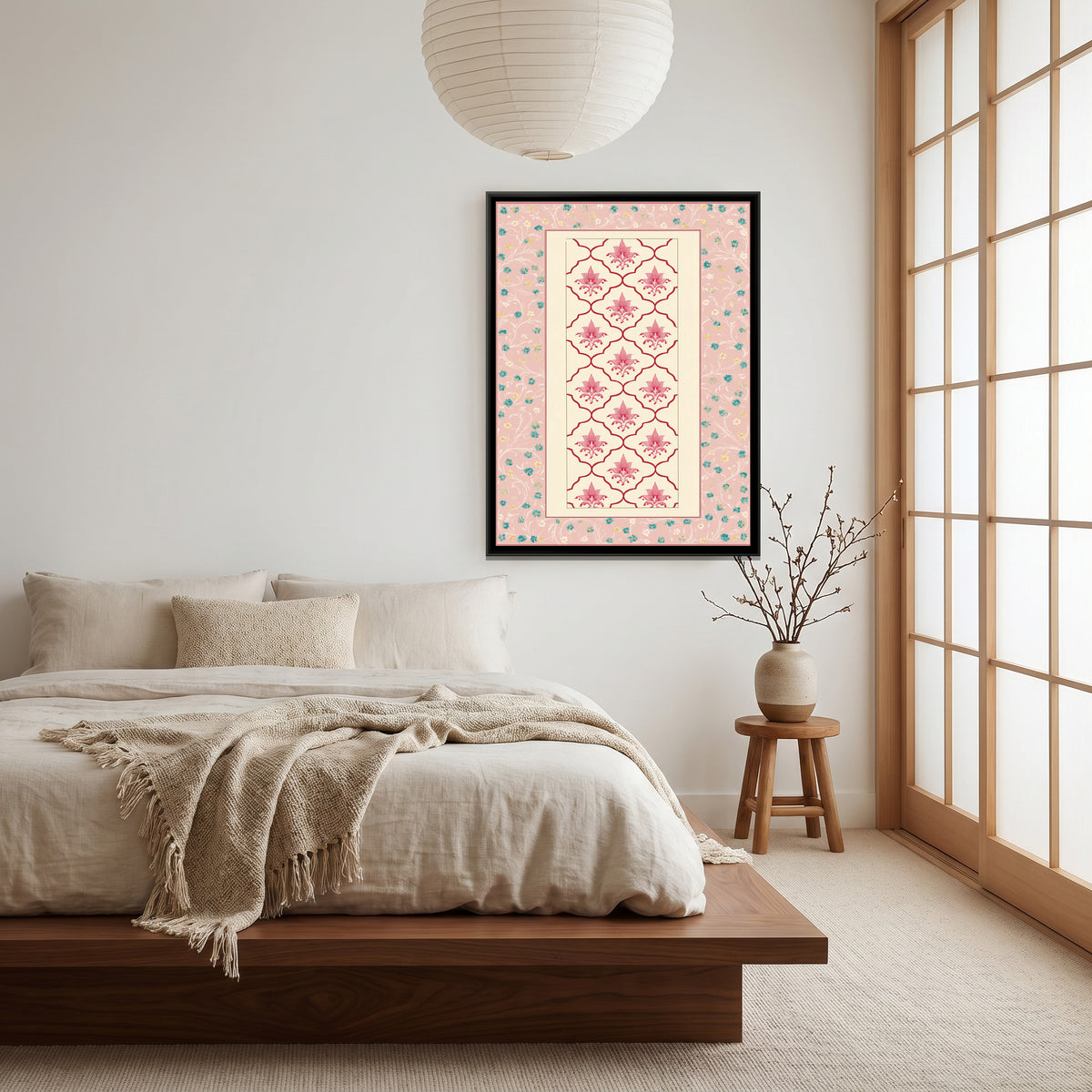Mughal Floral Lattice — canvas art shown in a styled room