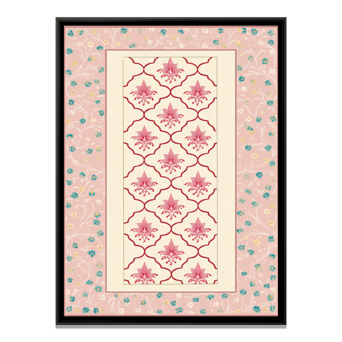 Mughal Floral Lattice — framed canvas print, front view
