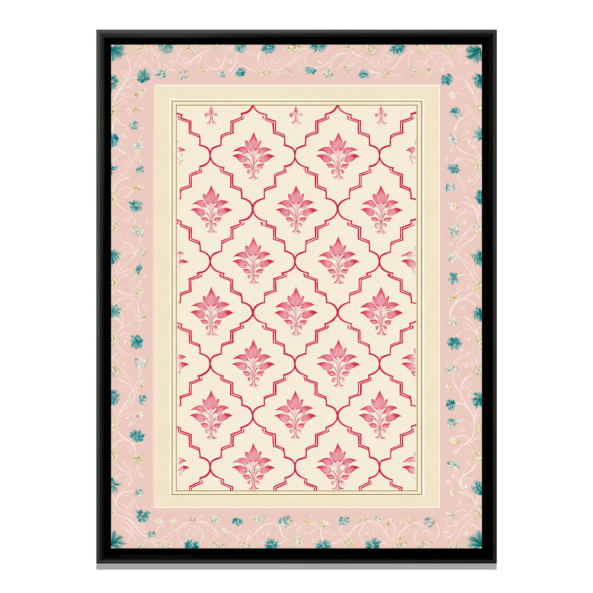 Mughal Floral Lattice — framed canvas print, front view