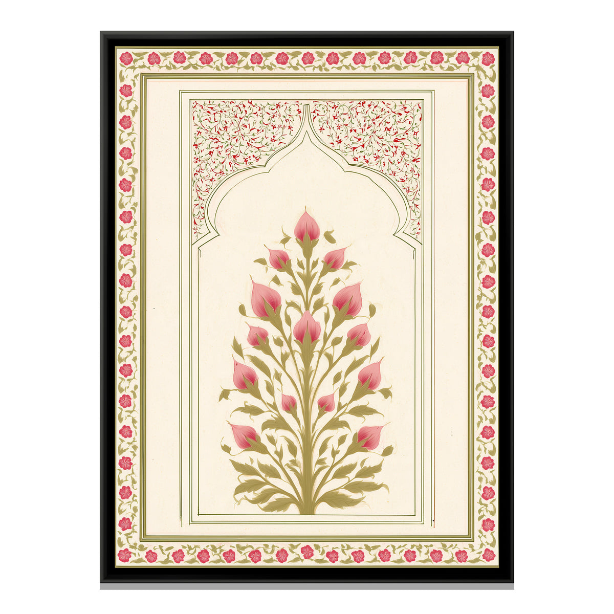 Mughal Rose Bush — framed canvas print, front view