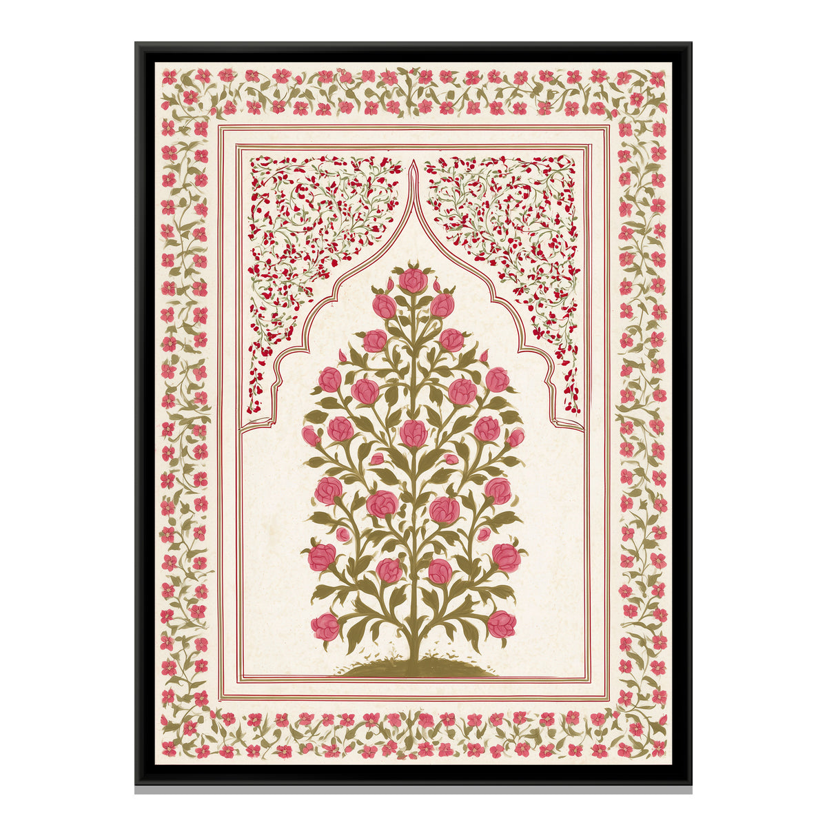 Mughal Rose Bush — framed canvas print, front view