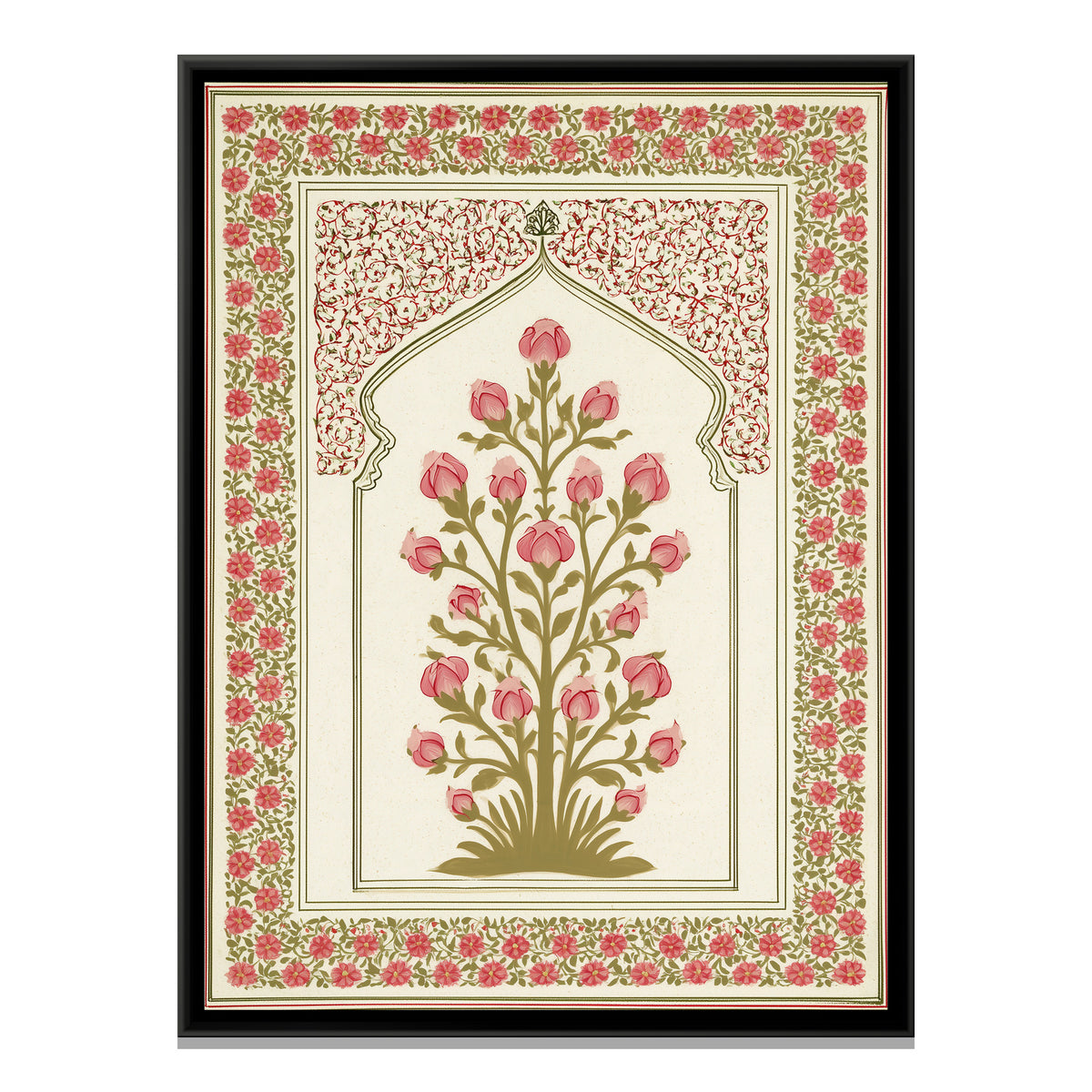 Mughal Rose Bush — framed canvas print, front view