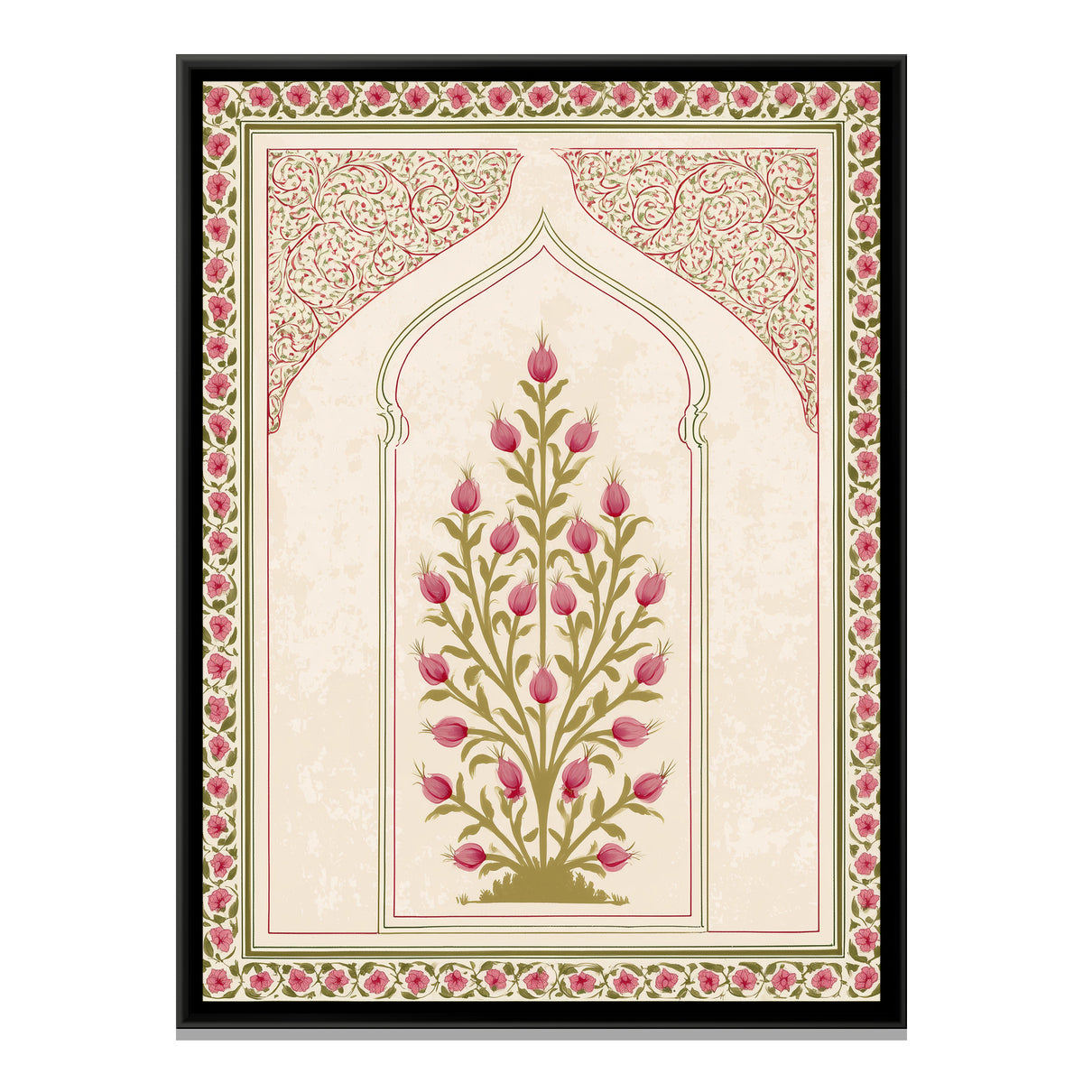 Mughal Rose Bush — framed canvas print, front view