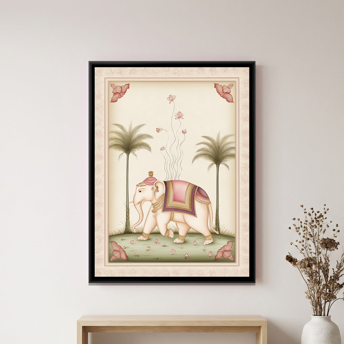 Pichwai Elephant — framed canvas art hung on a wall
