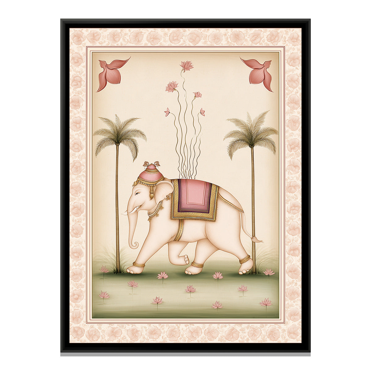 Pichwai Elephant — framed canvas print, front view