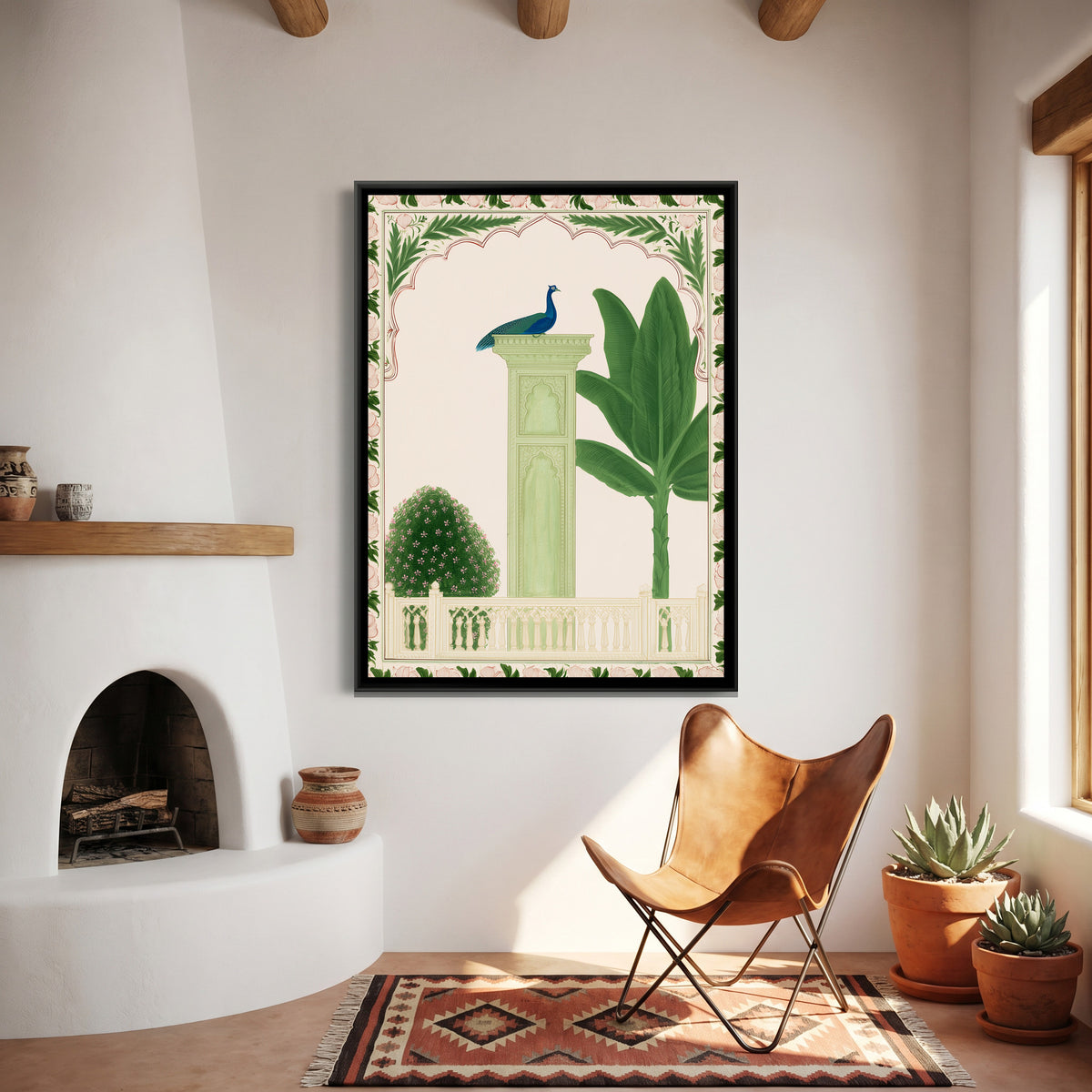 Palace Garden Peacock — canvas art shown in a styled room