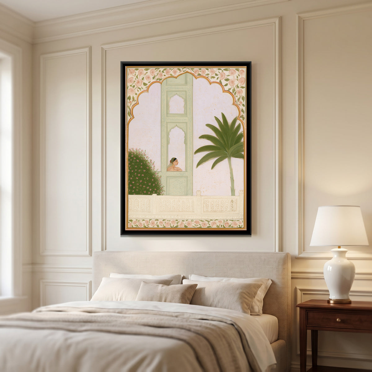Mughal Lady — canvas art shown in a second room setting