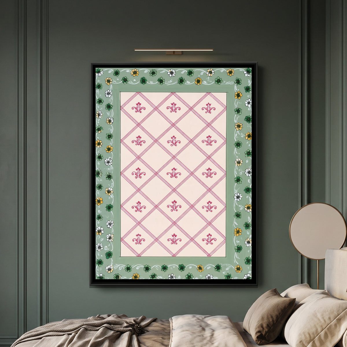 Mughal Floral Lattice — framed canvas art hung on a wall