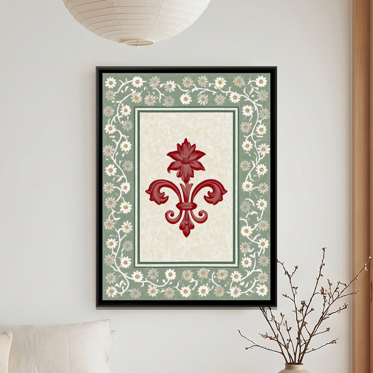 Red Fleur de Lis — framed canvas art hung on a wall