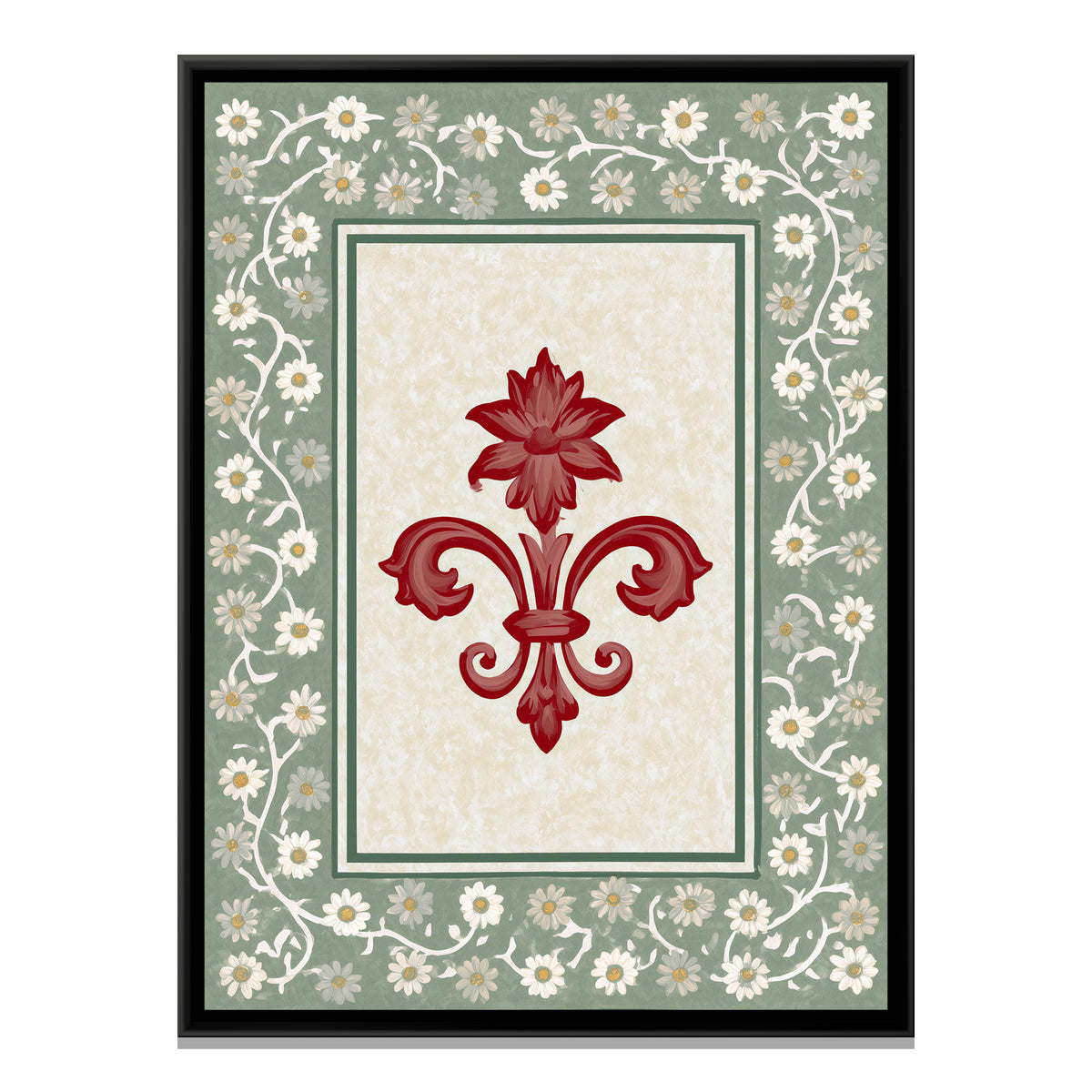 Red Fleur de Lis — framed canvas print, front view