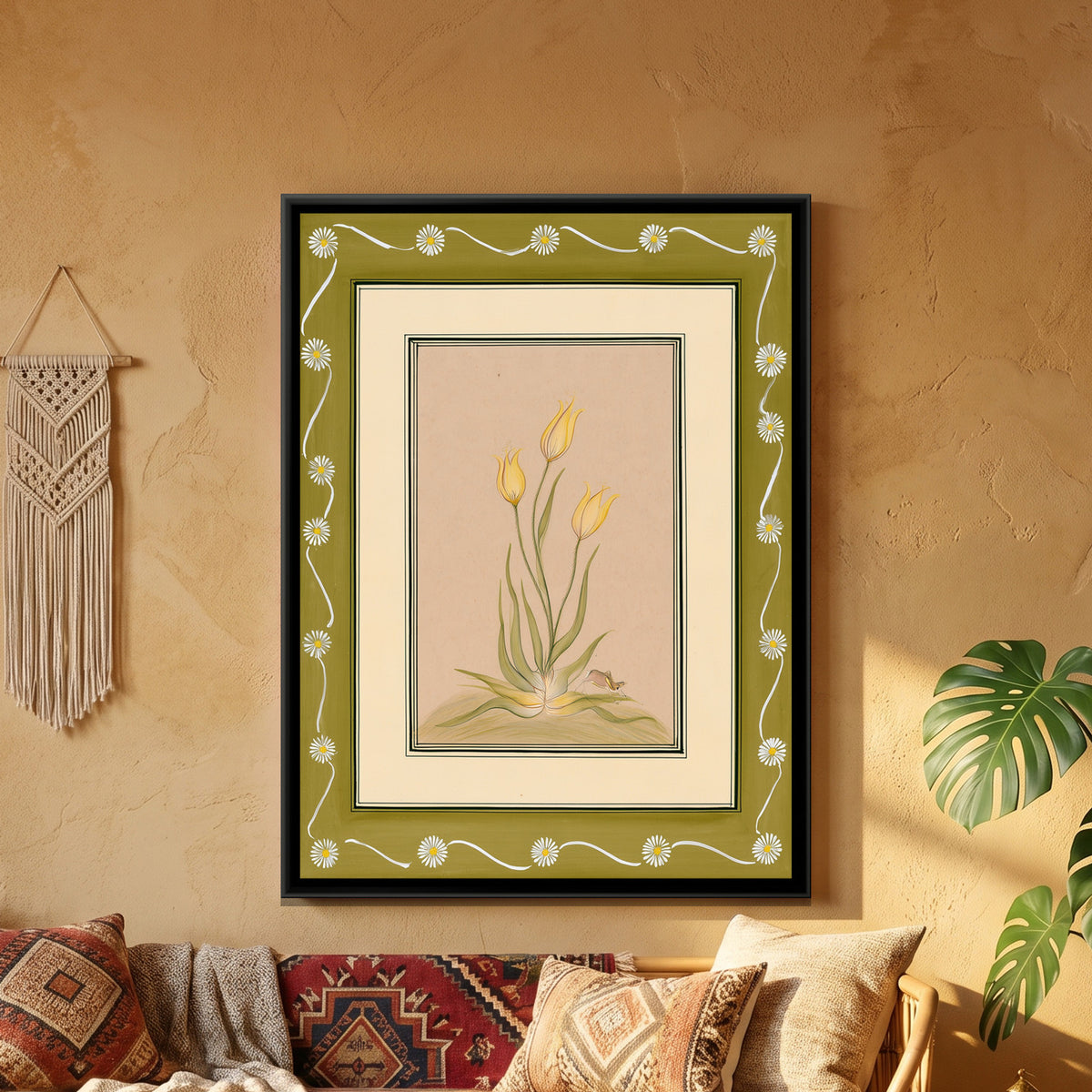 Mughal Tulips — framed canvas art hung on a wall
