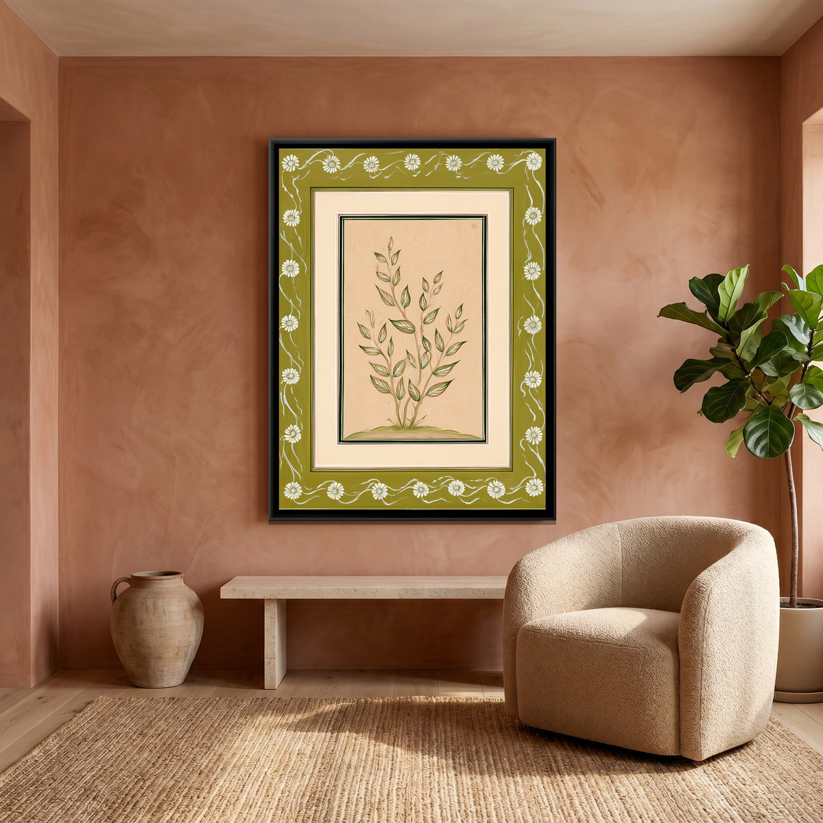 Mughal Botanical Plant — canvas art shown in a second room setting